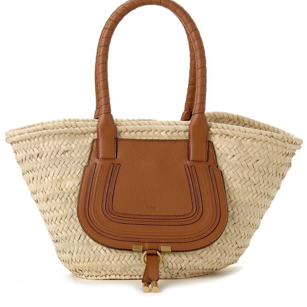 Chloe Marcie MD Basket Woven Tan Tote - Picture 2 of 16